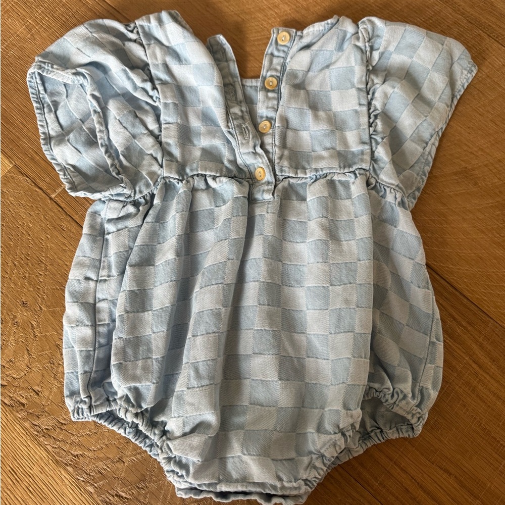 Rylee & Cru Checker Denim Bubble Rumper - Picture 2 of 3
